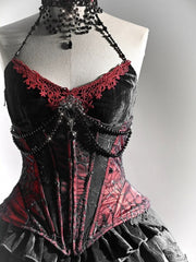 Victorian Goth Handmade Beads Halter Neckline Velvet Corset Top