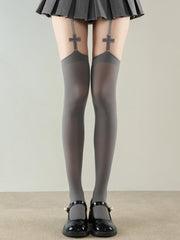 Gothic Style Black/White/Gray Small Cross Suspender Stockings