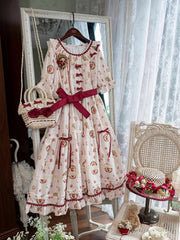 Strawberry Print Pink House Fashion Beige Short Sleeves Lolita Dress
