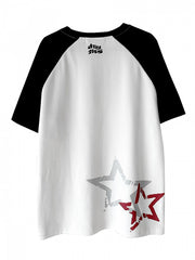 Skull and Stars Print Black and White T-shirt