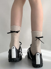 White/Black/Gray/Khaki Back Bowknot Details Socks