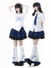 Black and Blue Plaid Star Stud Details Tiered Skirt