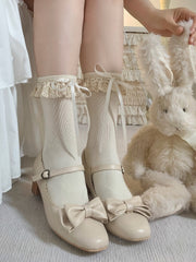 Ruffled Lace Cuffs Beige Bowknots Sweet Cotton Socks