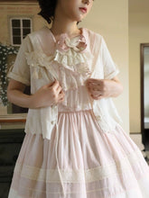 Beige Short-sleeved Perforated Knitted Lolita Cardigan with Scalloped Edge Trim