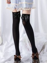 White/Black/White & Pink Bowknot Detail Over Knee Stockings