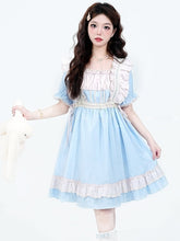 Blue Square Neckline Flounce Hem Nightgown