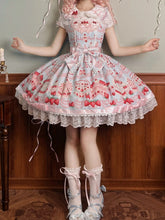 Strawberry and Cake Print Blue Cute Dress Sweet Lolita Jumper Skirt