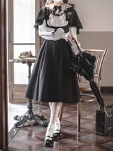 Vintage Black and White Classic Elegant Lolita Dress with Detachable Cape