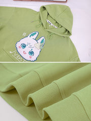 Genshin Impact Venti Inspired Green Plush Bunny Hoodie