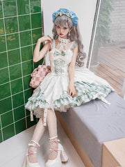 White and Green Plaid Dress Strappy Punk Lolita Jumper Skirt