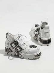 White Platforms in Gothic Style - Skeleton And Flame Detailing & Skeleton Design Buckles