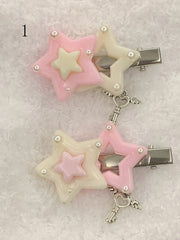 Star Hairclips with Key Charm 4 Color Options