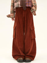 Clearance - Size M for Waist 68cm Coffee Corduroy Cargo Pants