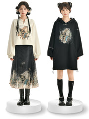 Zips Design Black Butterfly Print Hoodie Dress