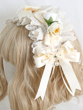 Sweet Lolita Beige Bowknot Lace Hairband With Floral And Bead Charms