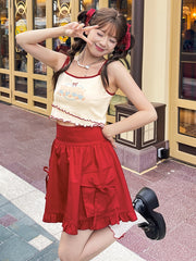 Teddies Print Apricot Cami Top Lettuce Hem