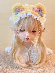 Yellow & Pink Plush Bear Ears Lolita Hairband with Candy Decor