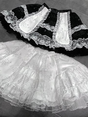 Clearance-Size L for Waist 66-70+CM Detachable Bunny Ears Black Punk Tiered Skirt with Undies