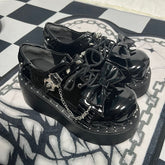 Y2K Polished Black Stud Bowknot Spider Design Punk Platform Shoes