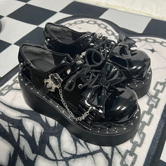 Y2K Polished Black Stud Bowknot Spider Design Punk Platform Shoes