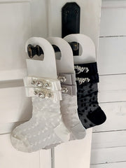 White/Grey/Black Rhinestone Bowknot Decorated Socks