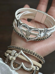 White/Brown Wasteland Punk Heart Rhinestone Bracelet