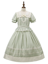 Green Sailor Collar Lolita Dress with Lace Trim and Puff Sleeves