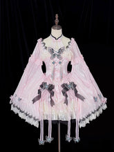 Pink Butterfly Fabric Chinoiserie Lolita Halter Neck Dress with Frog Buttons and Wide Sleeves