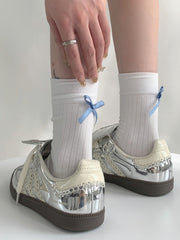 White/Black/Gray/Khaki Back Bowknot Details Socks