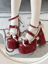 Wine Red PU Elegant Lolita 11cm High-heel Mary Janes - Round-Toe Platform with Bow Details