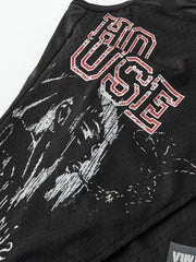 Y2K Black Punk Back Tie Halter Tank Top with Red Letter Print & Snap Front