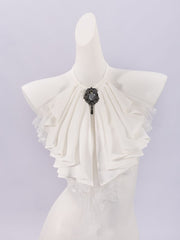 White Vintage Elegant Cascading Ruffles Lace Jabot Tie