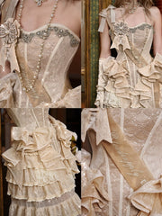 Victorian-Inspired Sequined Lace Boned Corset with Two Detachable Bows