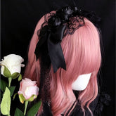 Black Rose Lace Trim Bow KC