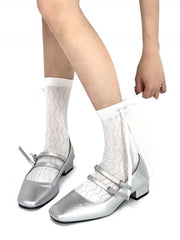 White/Black/Gray/Pink Bowknot Strap Calf Socks