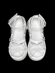 White Star Design Straps Punk Platform Shoes with Silver-tone Studs and Chains
