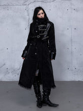 Wasteland Punk Black 2-Way Coat with Waist Tie Belt & Functional Pockets