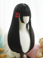 Black 60CM Hime Cut Long Straight Wig With Full Bangs