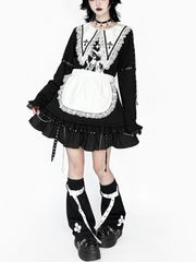 Punk Harajuku Style Black Leg Warmers: Cross Detail & White Leather Straps