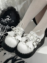 Y2K Matte White Punk Stud Buckle Strap Bat Wings Design Platform Shoes