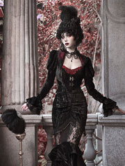 Halloween Gothic Black Velvet Cropped Jacket with Sequins Collar Vampire Jacket