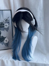 Ouji Style Blue & Black Ombre 65CM Straight Wig with Curtain Bangs