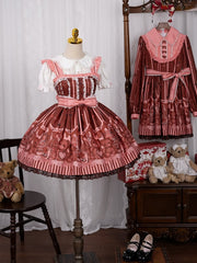 Tangerine Sweet Teddy Bear Print High Waist Lolita Dress