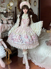 Pink Cat Print Flutter Sleeves Sweet Lolita JSK Dress with Lace Trim and Bow Accents