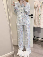 White & Blue Plaid Puppy Print Pajama Set Short/Long Sleeves Options