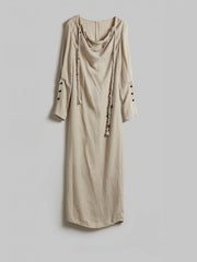 Urban Goth Light Apricot Irregular Cowl Neck Long-Sleeve Loose Dress with Slit Design