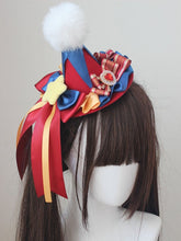Blue And Red Circus Sweet Lolita Star And Beaded Design Bowknot Pompon Decorated Mini Hat