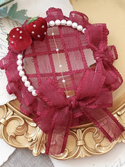 Sweet Lolita Strawberry Pearl Plaid Mini Hat With Clips
