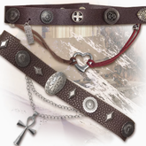 Y2K Brown PU Choker with Cross Chain Decorated