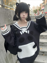 Soft & Adorable Navy Blue Sailor Collar Sweatshirt with Panda Embroidery